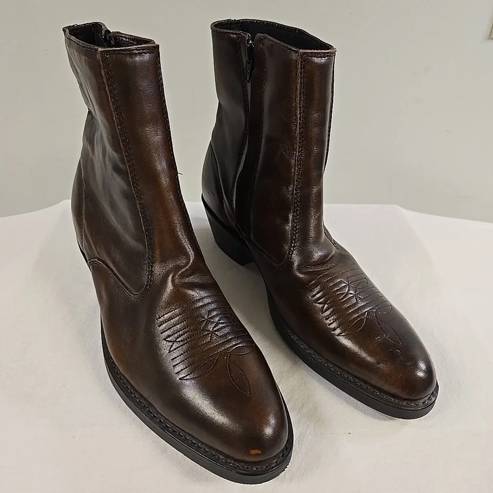 Laredo Men's Fletcher Brown Leather Zipper Ankle Boots 62004 Size 9.5 EW - Picture 2 of 13